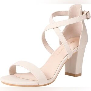 Heels Charm Women's Strappy Chunky Block Heeled Sandals 3 Inch Open Toe Cross Ba